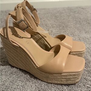 Gianni Bini Tan Wedge Leather Espadrilles with Ankle Straps